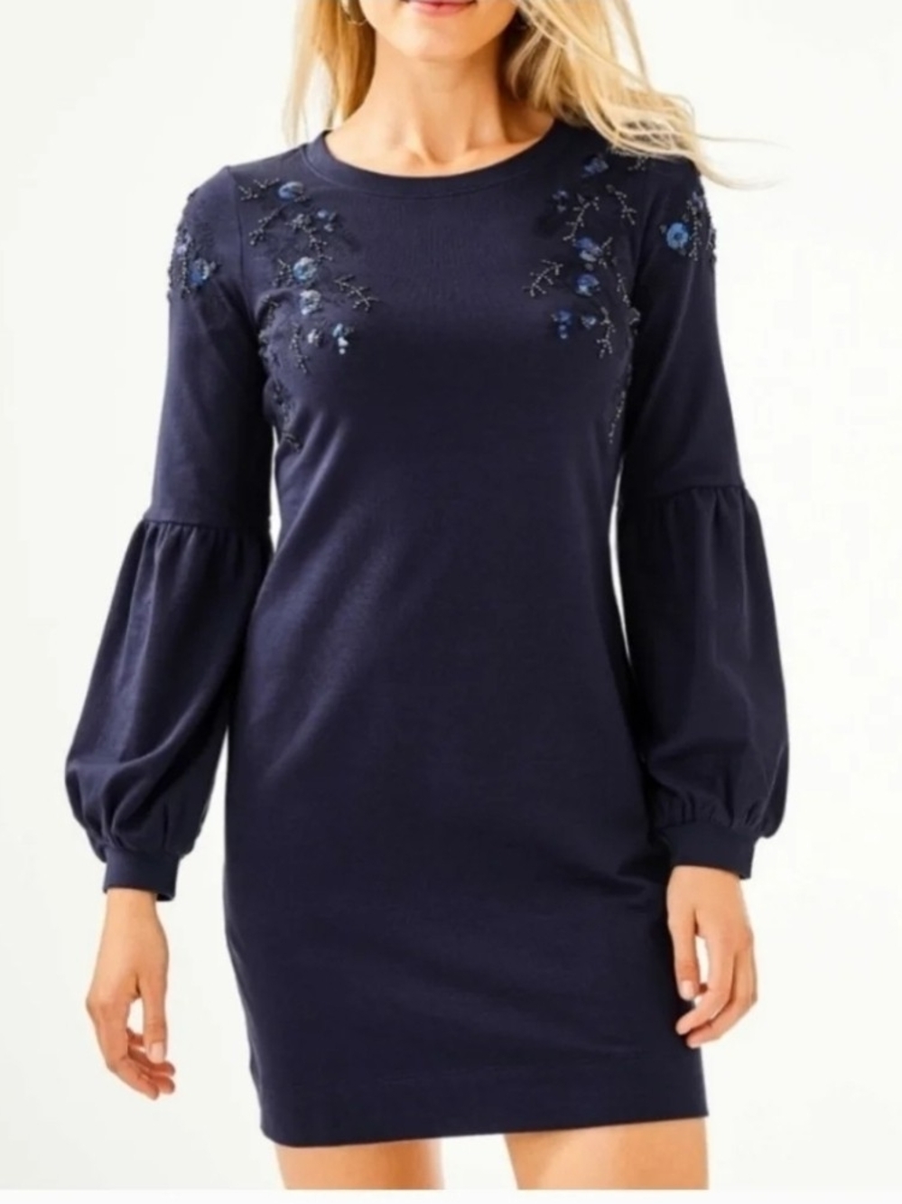 Lilly Pulitzer Navy Embroidered Puff-Sleeve Mini Dress